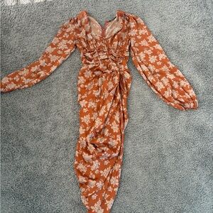 Floral Orange Long Sleeve Dress